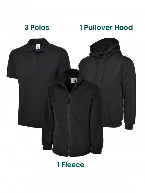 Printed / Embroidered Workwear Bundle - 3 Polos 1 Pullover Hood 1 Fleece Jacket